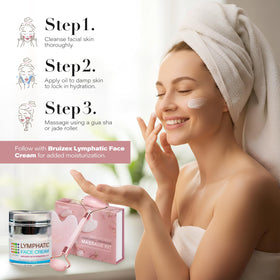 Bruizex paired with jade roller demonstrating even coverage and hydration