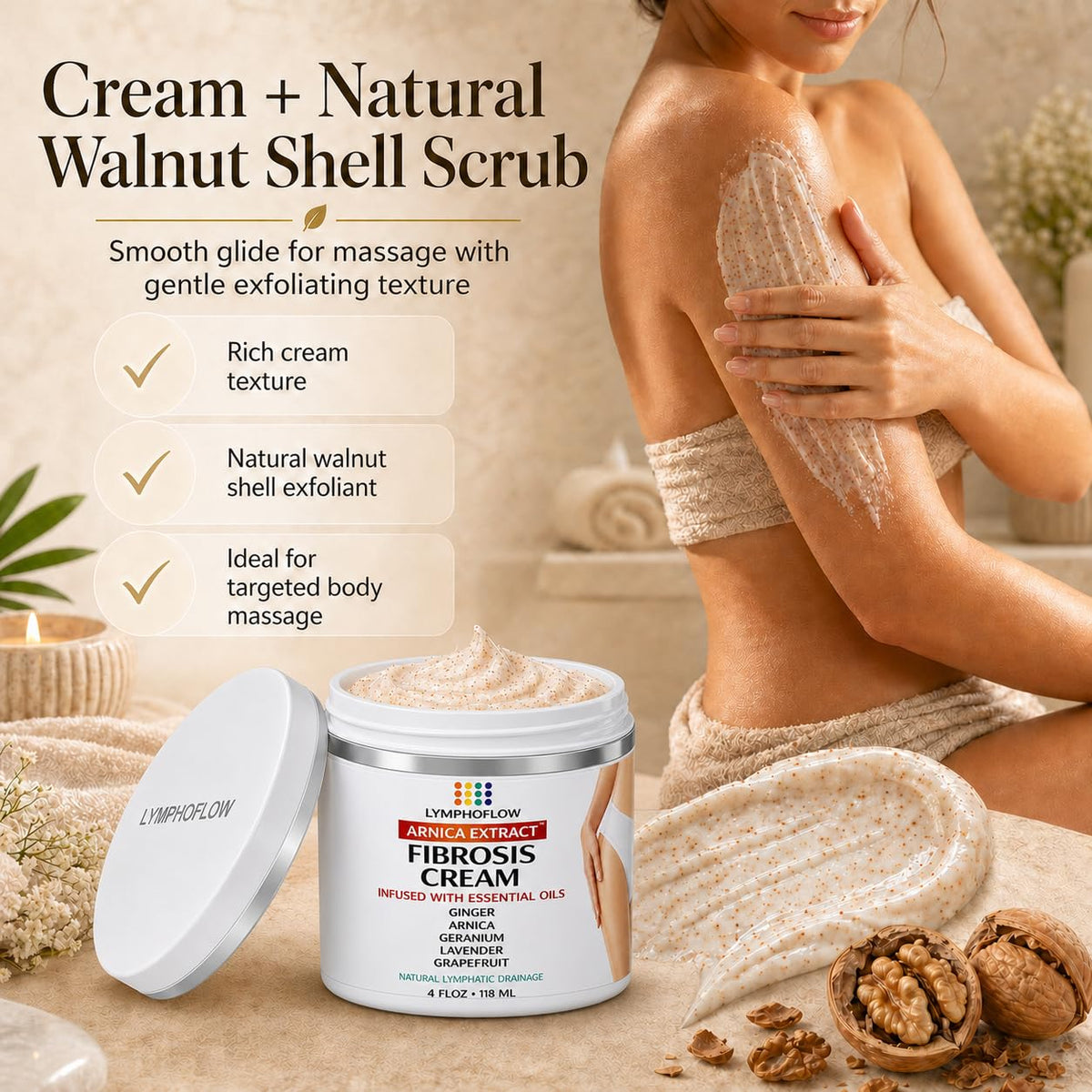 Open Bruizex jar displaying creamy formula for easy massage application