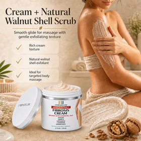 Open Bruizex jar displaying creamy formula for easy massage application