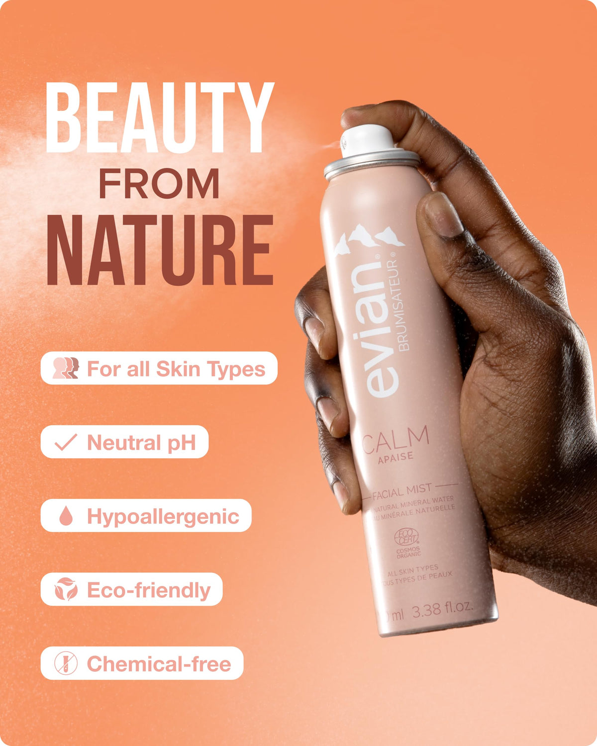 BRUMISATEUR Evian Calm aloe and jasmine ingredients highlighting soothing benefits