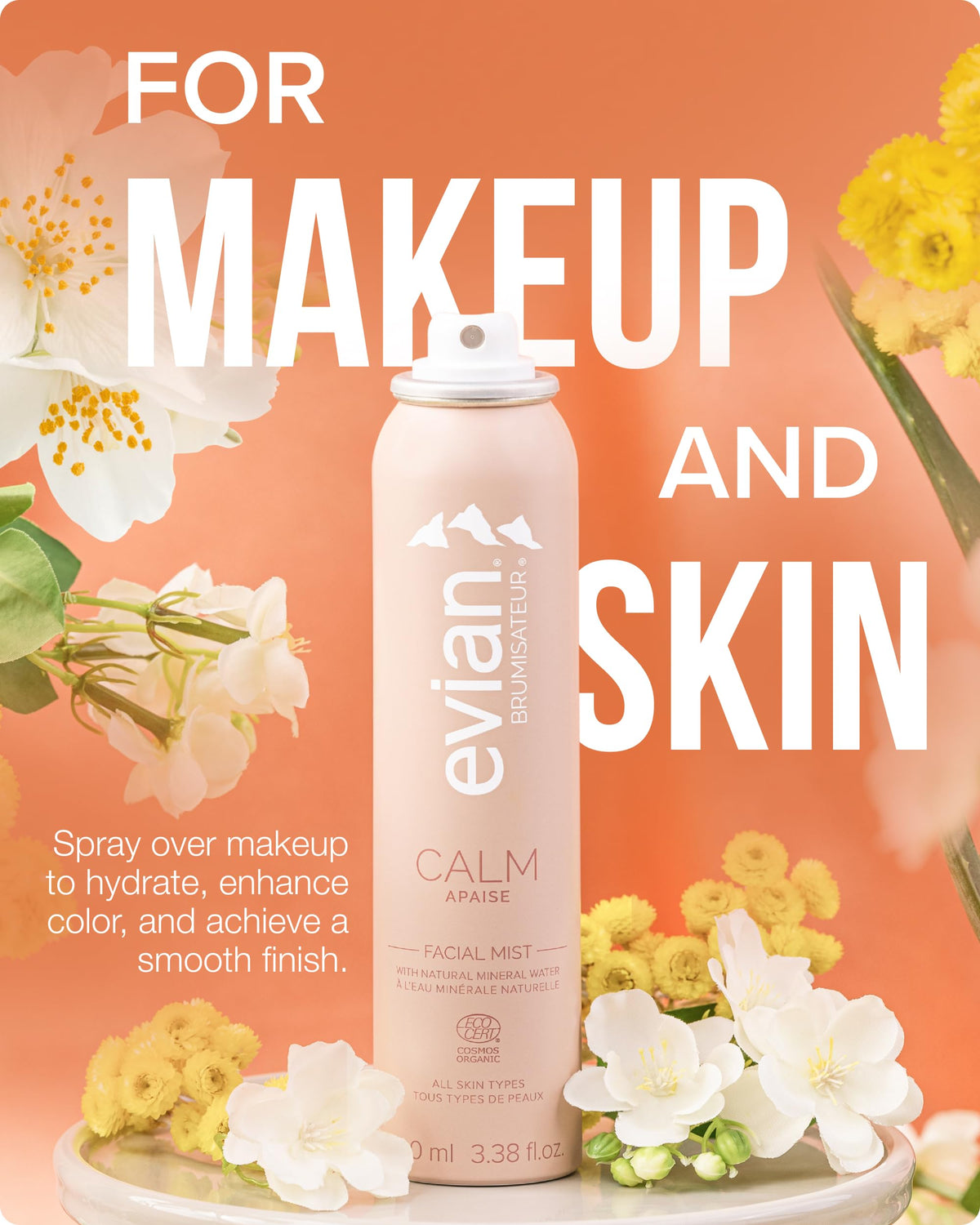 BRUMISATEUR Evian Calm spritz over makeup to refresh finish and hydrate