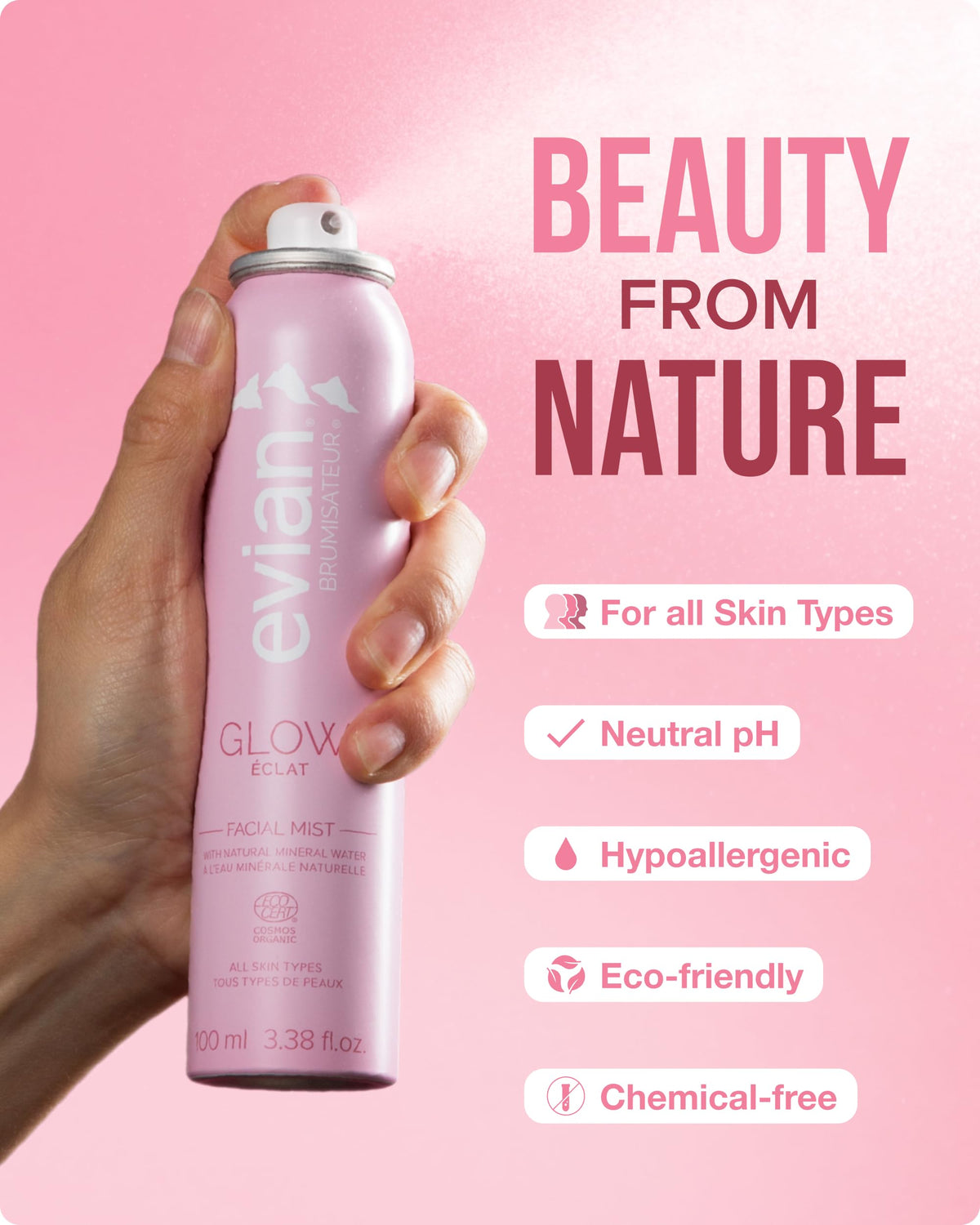 BRUMISATEUR Evian Glow aloe extract detail demonstrating soothing hydration