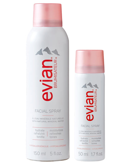 BRUMISATEUR front packaging of the Evian Weekender Kit showing travel-ready bottles and convenience