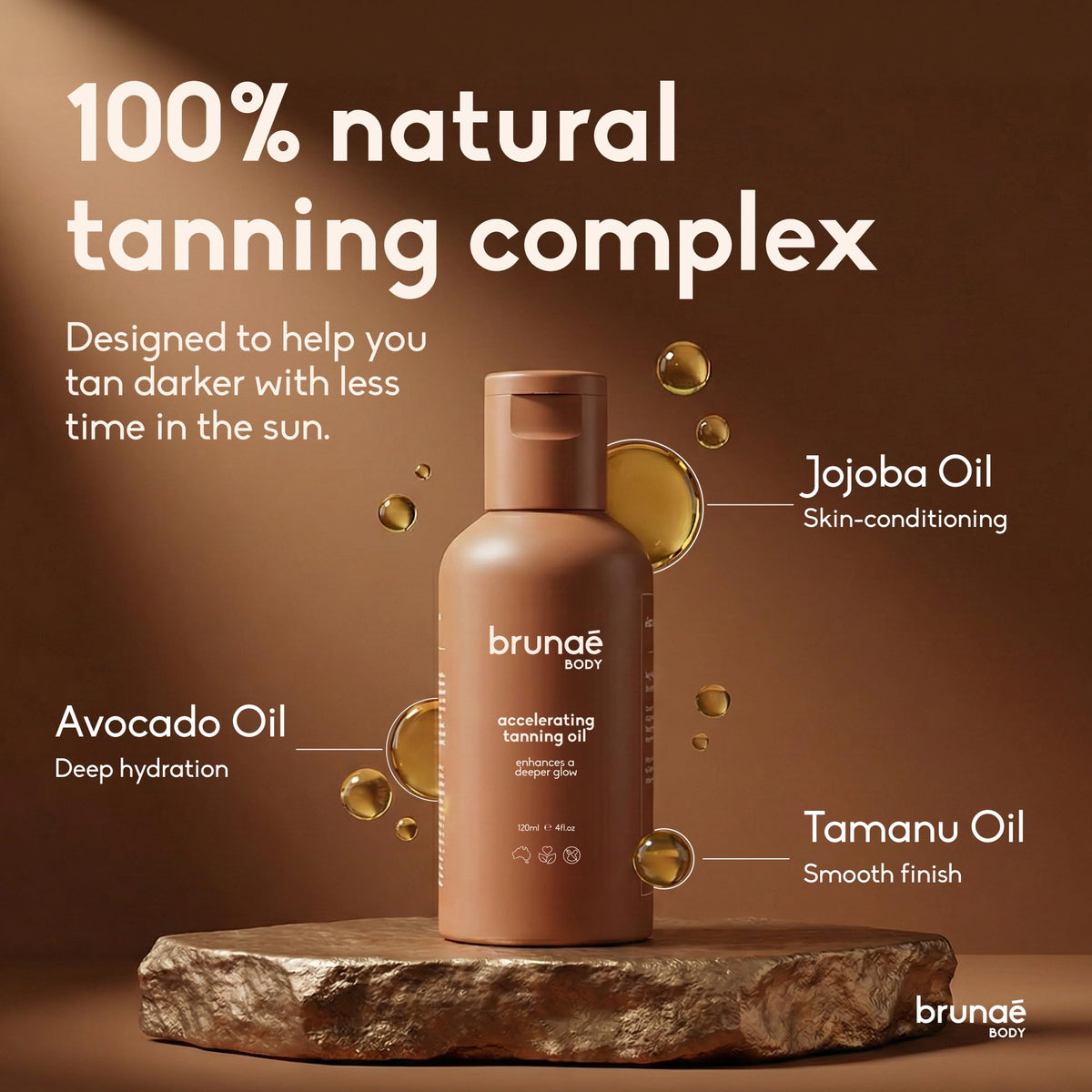 Brunae Body application on leg illustrating even spread for smoother, uniform tanning results