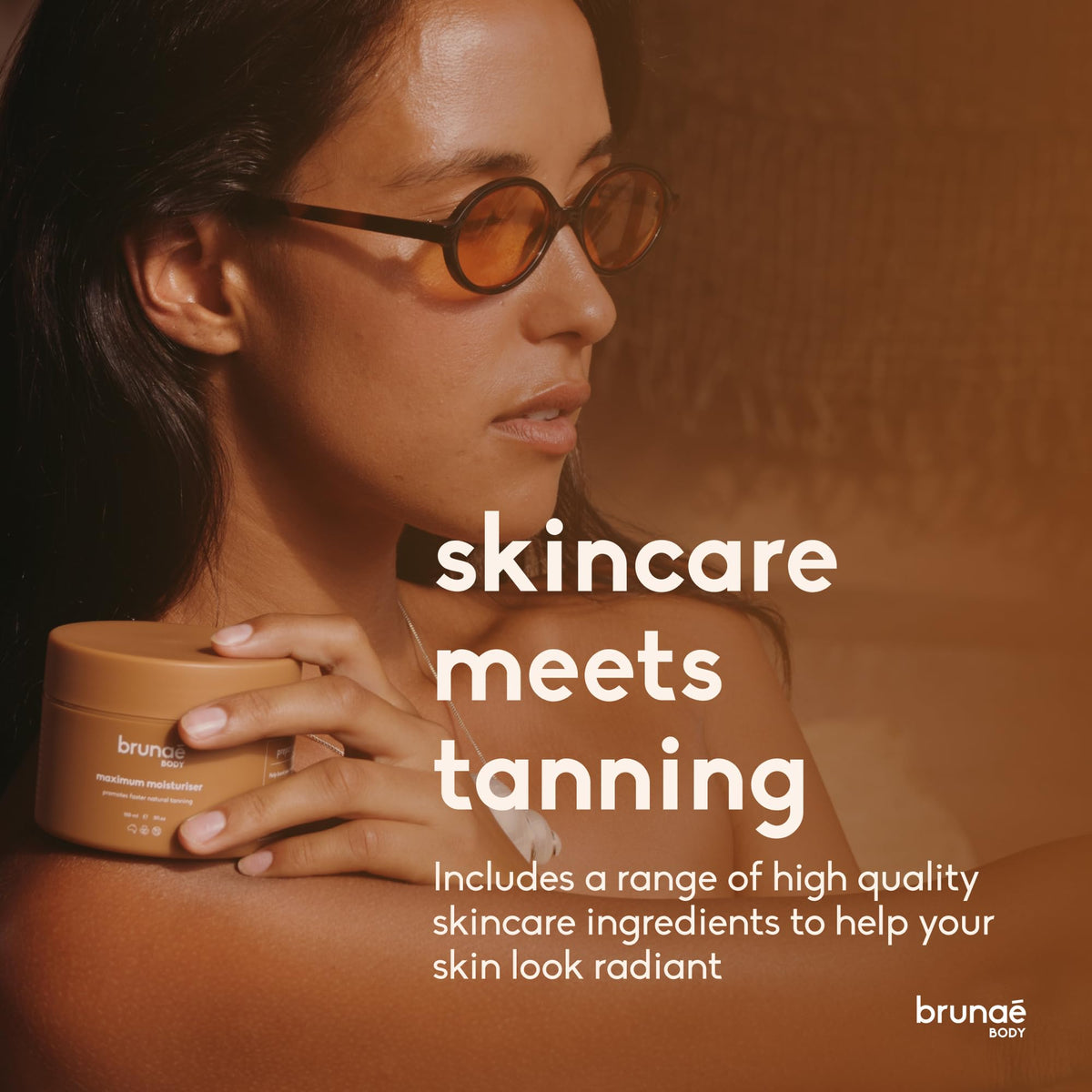 Brunae Body applying lotion into skin for smoother tan