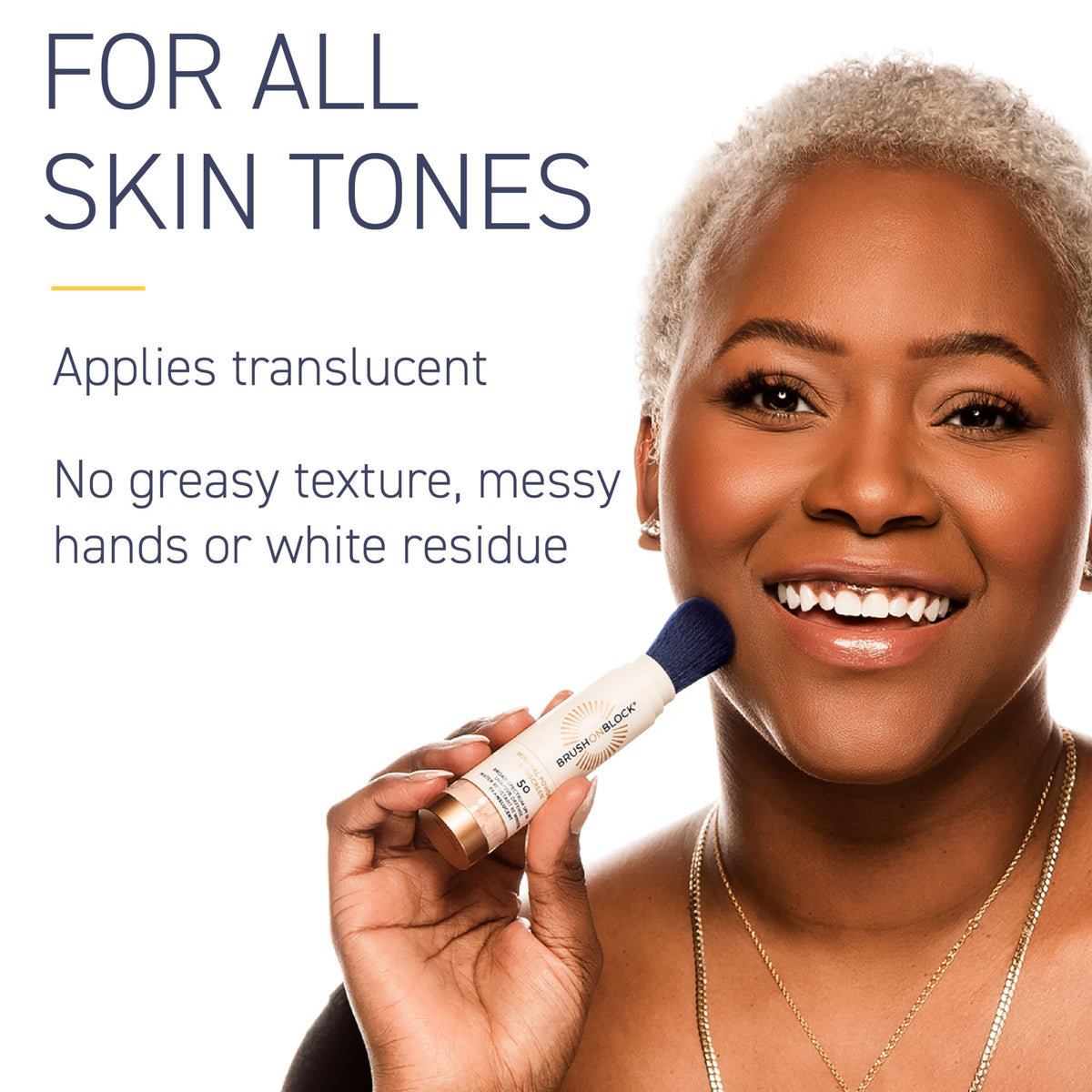 Brush On Block application over makeup showing quick touch-up benefit