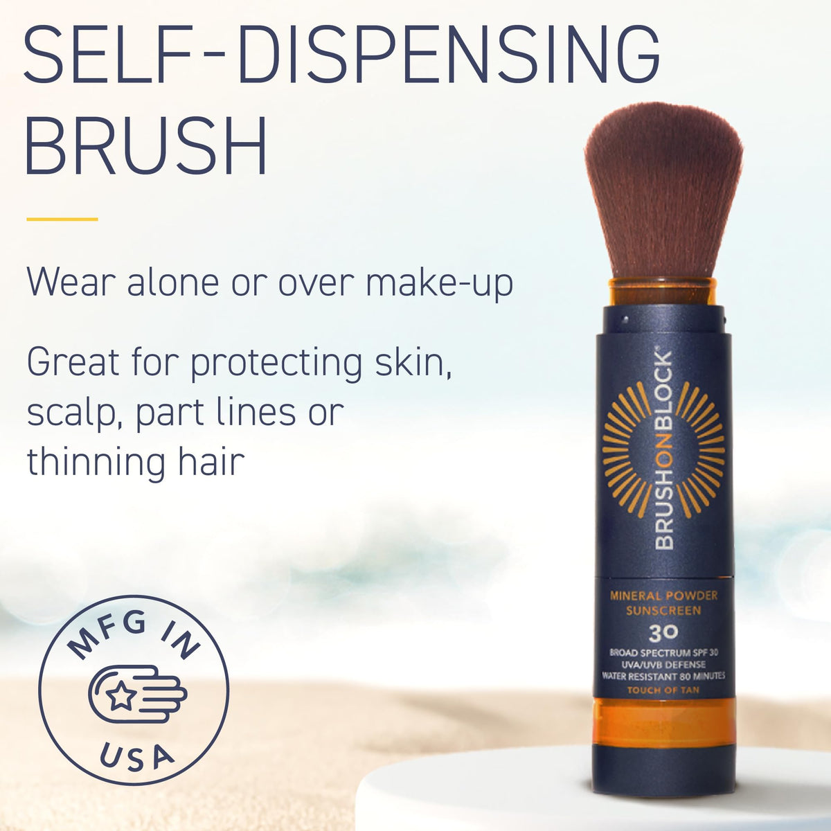Close-up of Brush On Block bristles and powder texture highlighting smooth, even application