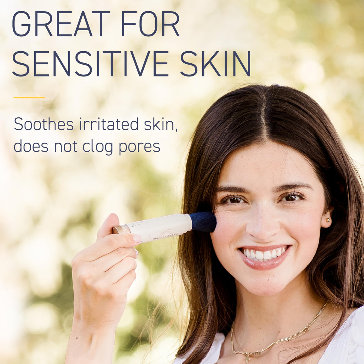 Brush On Block lifestyle outdoor use on face showing on-the-go protection