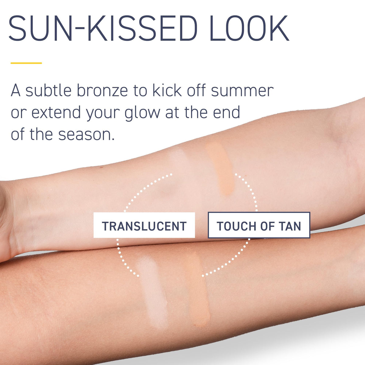 Swatch of Brush On Block Touch of Tan on skin illustrating buildable warm tint and natural finish