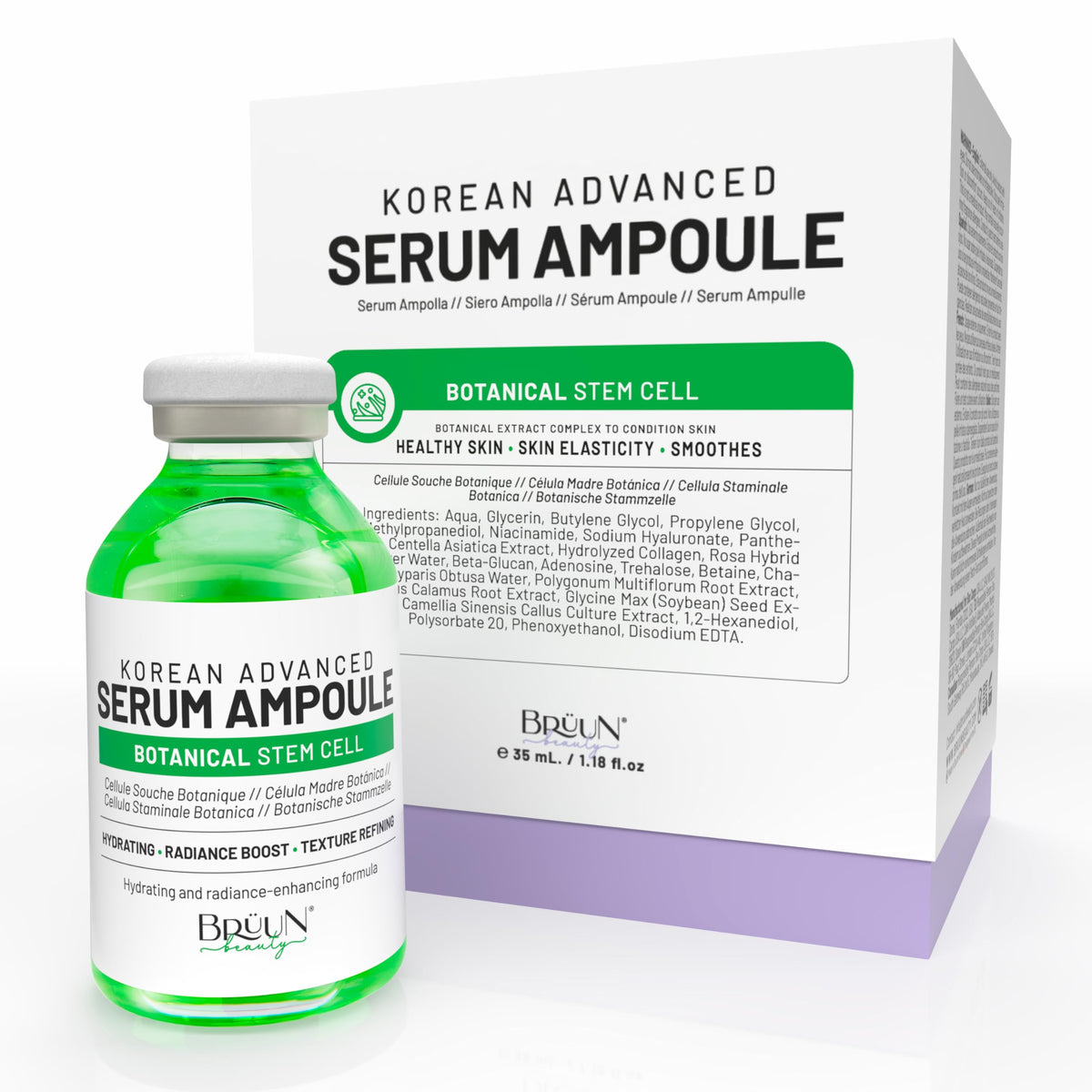 BRÜUN ampoule front packaging showing bottle and label for clear identification and trust