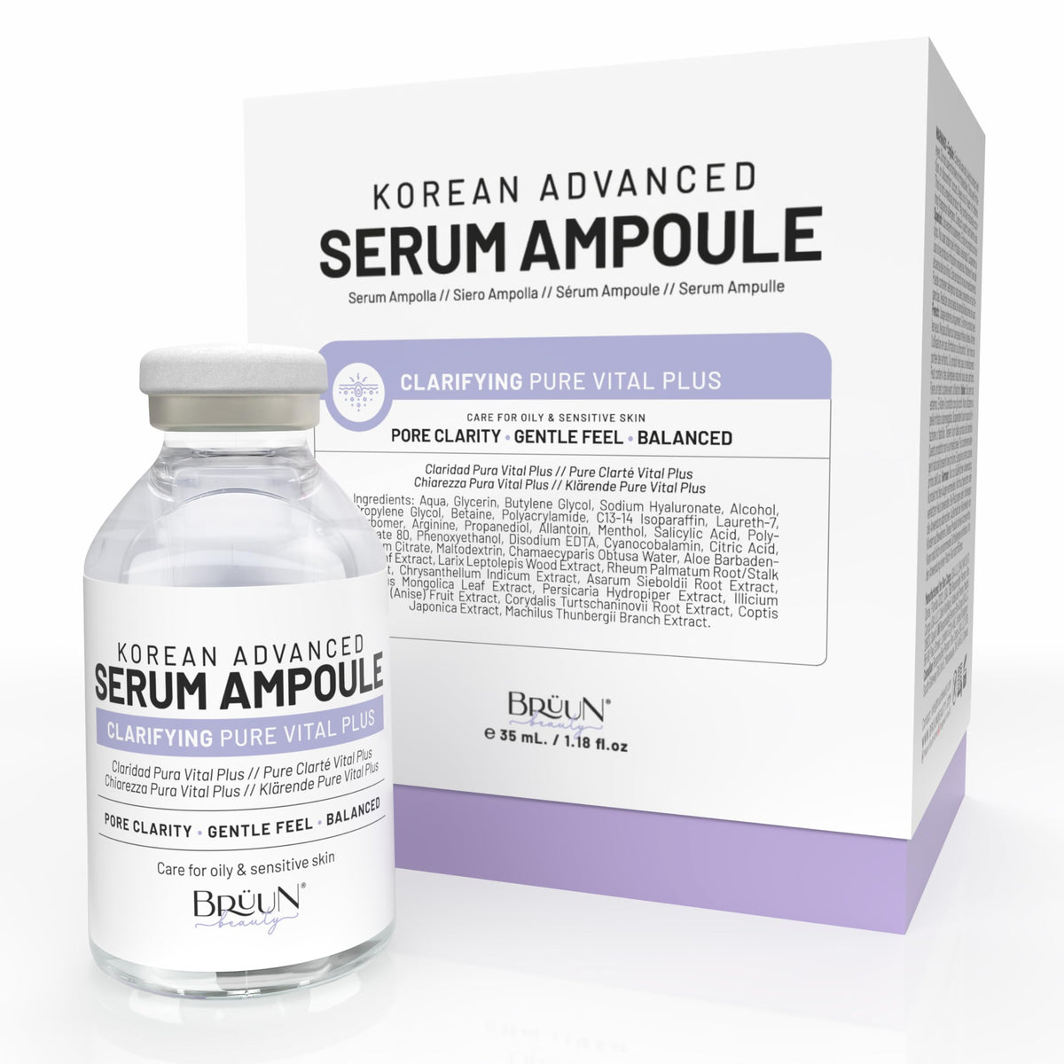 BRÜUN ampoule front packaging showing vial and label benefit clarity