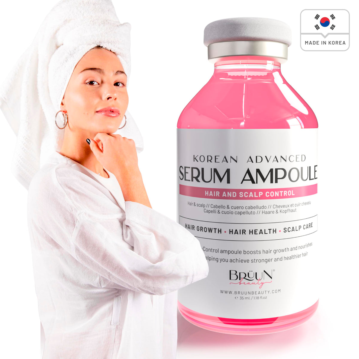 BRÜUN ampoule close-up highlighting glass vial and dosage tip for precise use