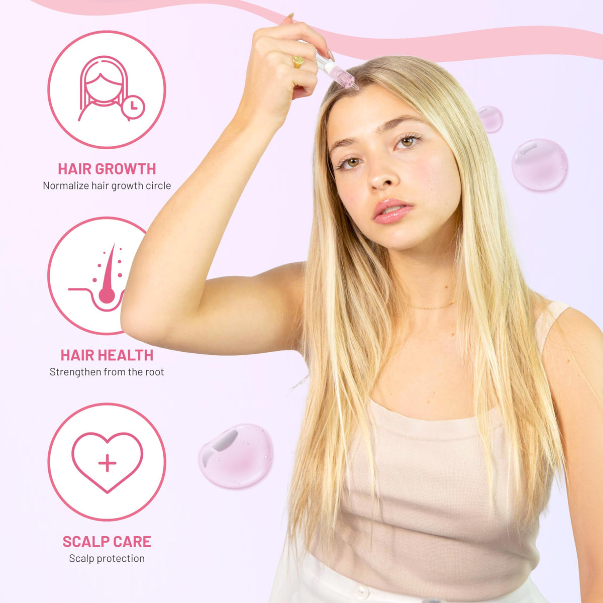 BRÜUN being applied to scalp with fingers to show easy targeted application