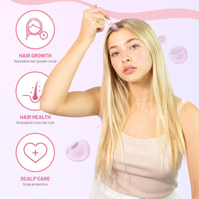 BRÜUN being applied to scalp with fingers to show easy targeted application
