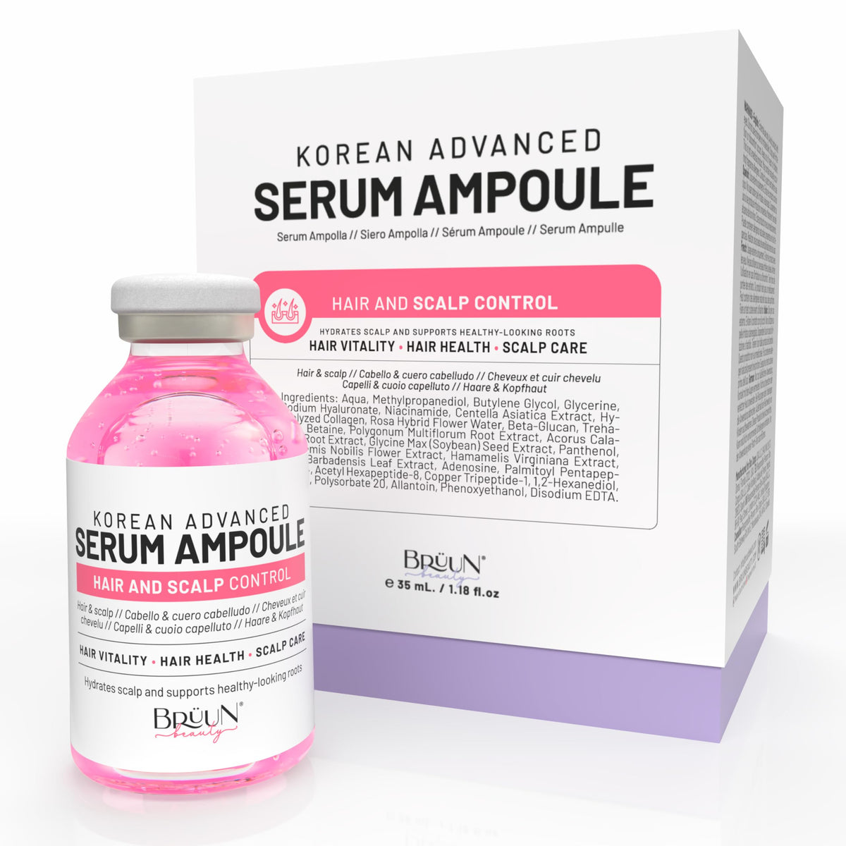 BRÜUN front packaging showing ampoule and box, clear professional presentation