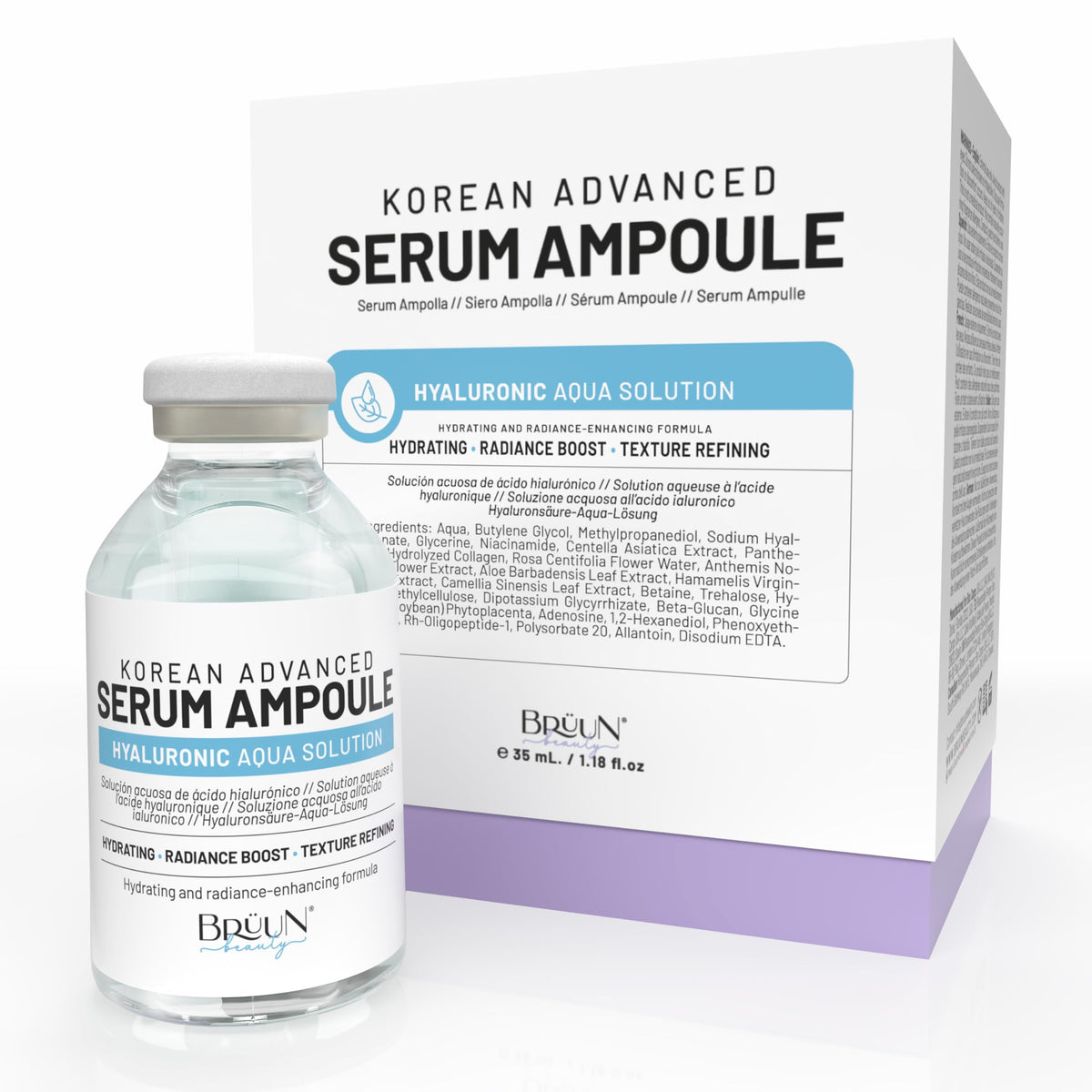BRÜUN front packaging showing ampoule and label for clear product identification and trust