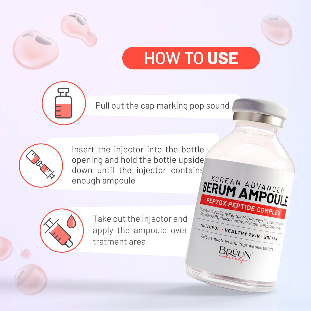 BRÜUN ampoule size comparison in hand demonstrating travel-friendly volume
