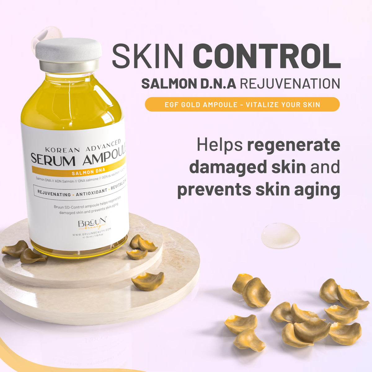BRÜUN SD serum drop texture close-up, shows lightweight fast absorption