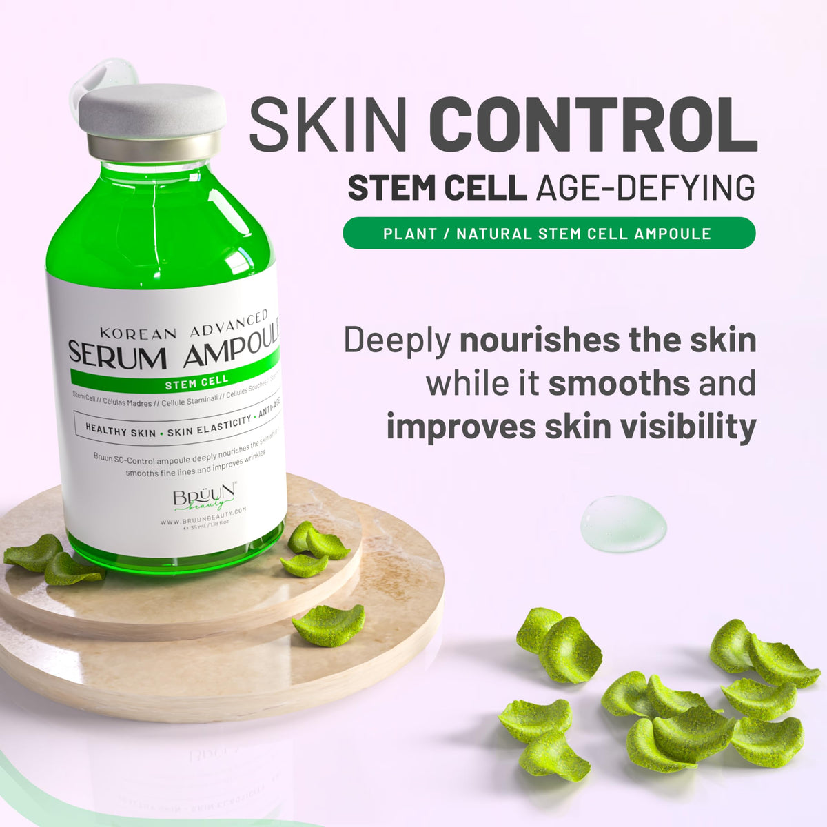 BRÜUN serum texture closeup highlighting lightweight absorption and silky finish