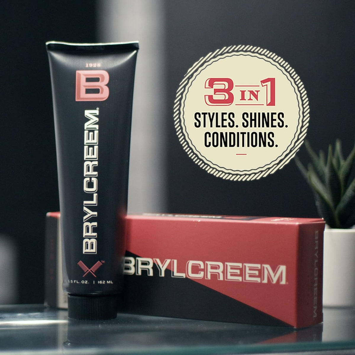 Brylcreem jar on bathroom counter suggesting convenient daily routine