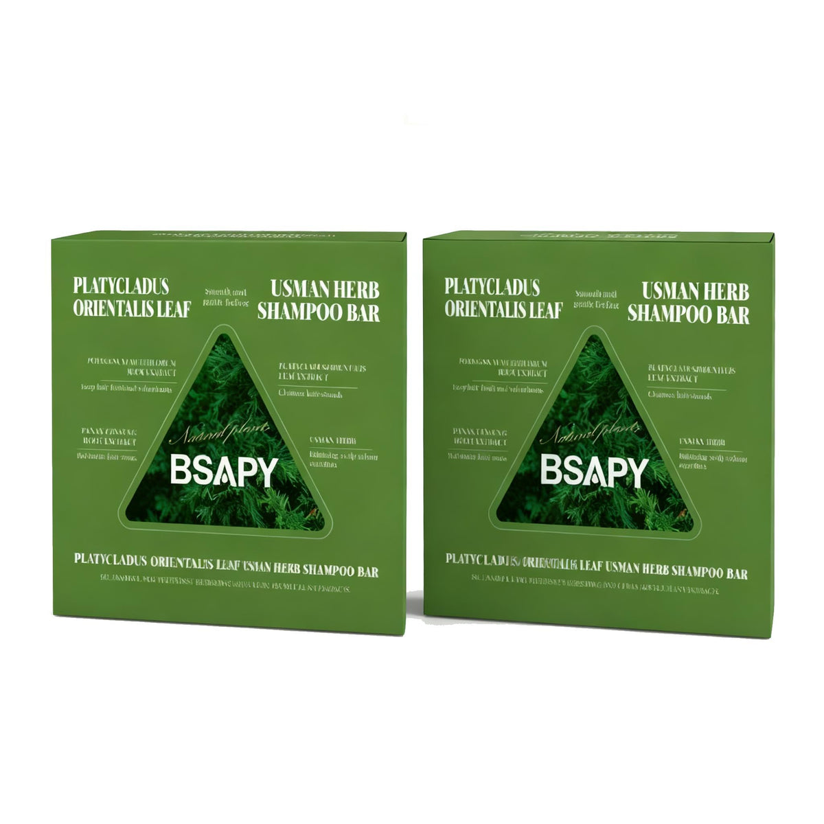 BSAPY shampoo bar front packaging showing twin-pack and benefits