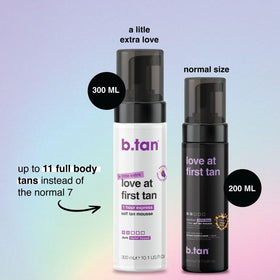 B.TAN application mitt smoothing mousse demonstrating streak-free blending benefit