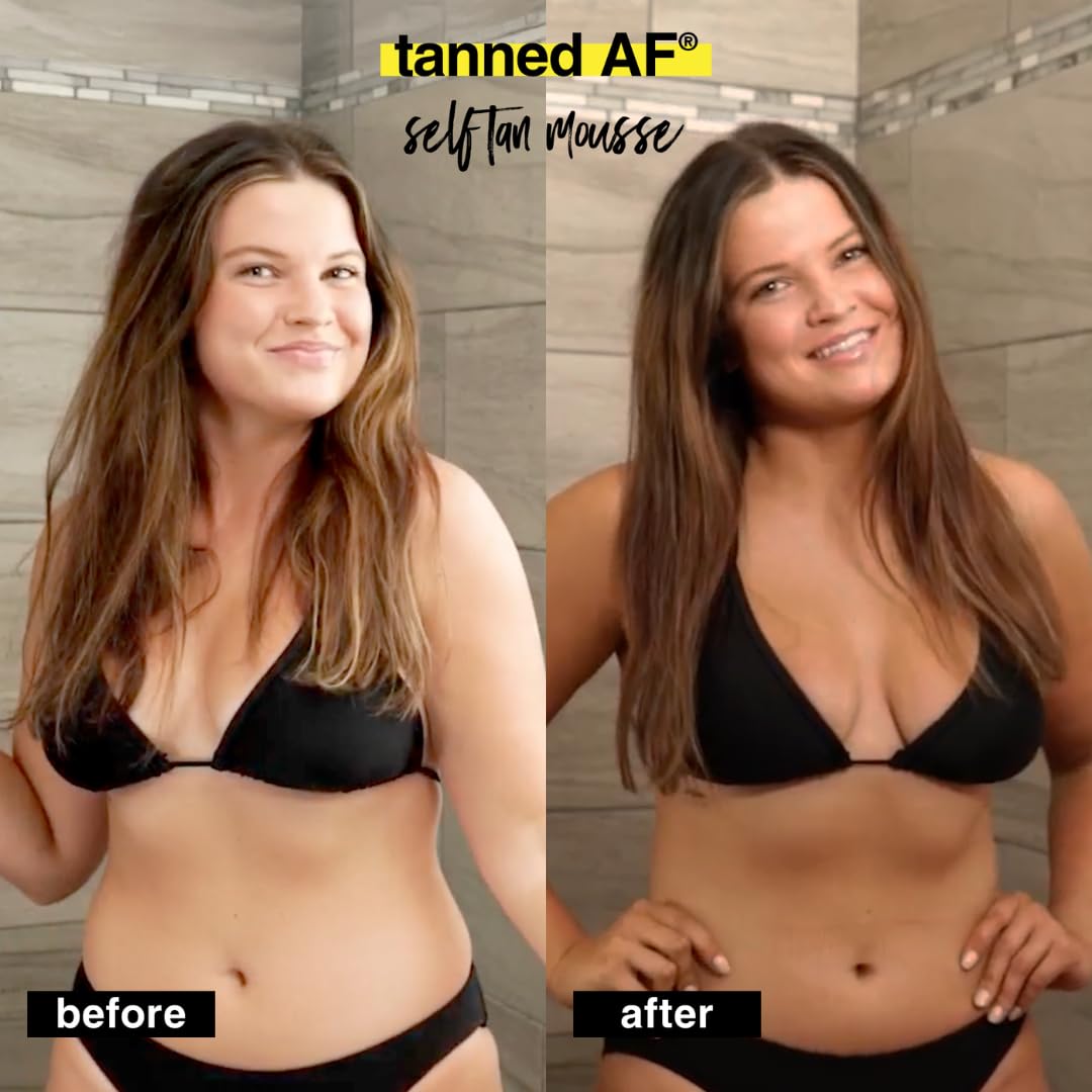 B.TAN before and after legs comparison showing dramatic bronzing benefits