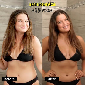 B.TAN before and after legs comparison showing dramatic bronzing benefits