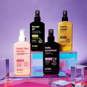 b.tan in bathroom setting suggesting routine tanning preparation
