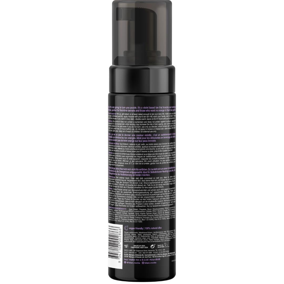 B.TAN mousse texture on pump highlighting lightweight, easy-spread benefit