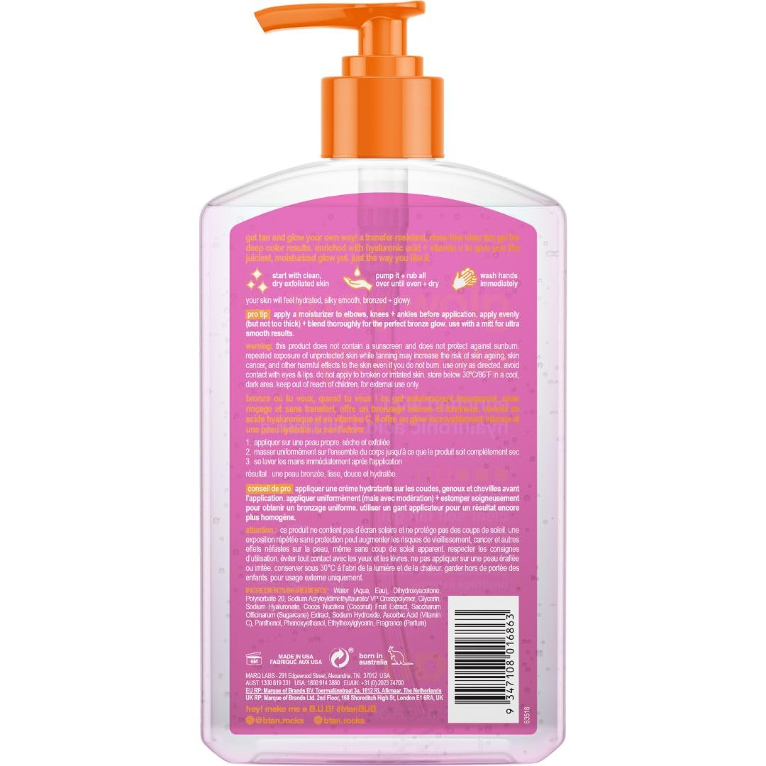 B.TAN gel texture close-up highlighting clear formula and smooth spreadability