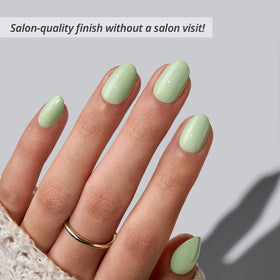 BTArtbox 32 nails spread out to show 16 sizes and extra-short pastel green finish