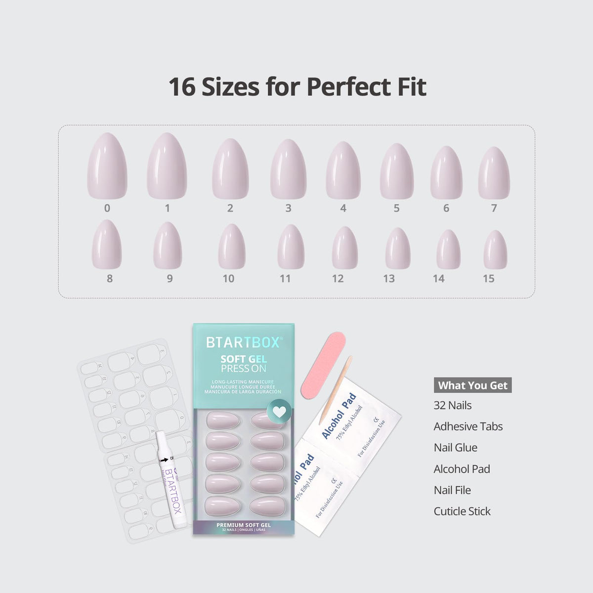 BTArtbox visual size comparison chart to find best fitting nail sizes quickly