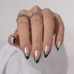 BTArtbox close-up of gel-made black french tips showing glossy durable finish