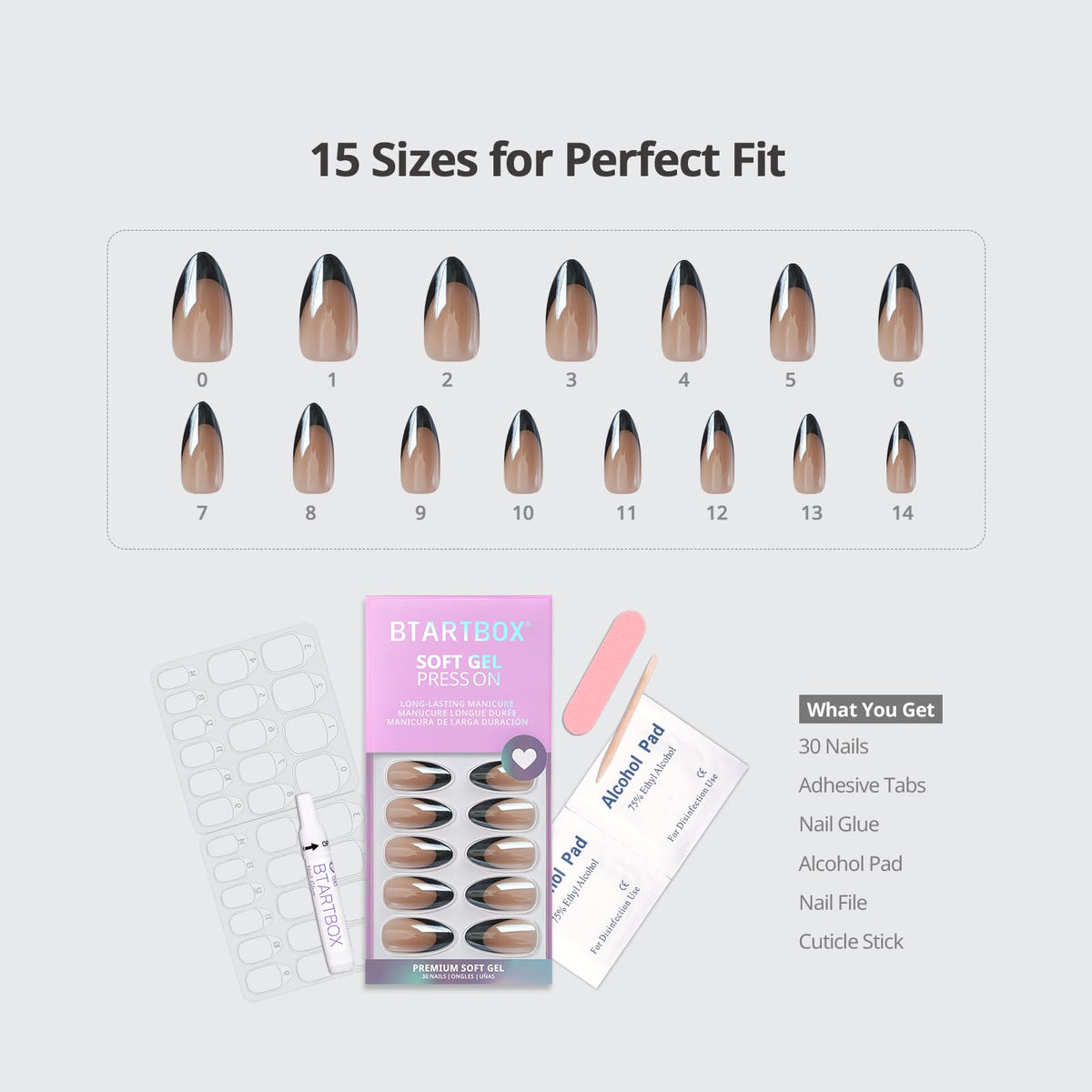 BTArtbox side profile showing almond shape and seamless cuticle line for natural appearance