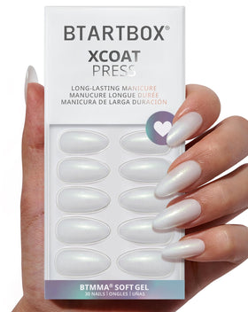 BTArtbox front packaging showing almond glitter white nails and kit benefits