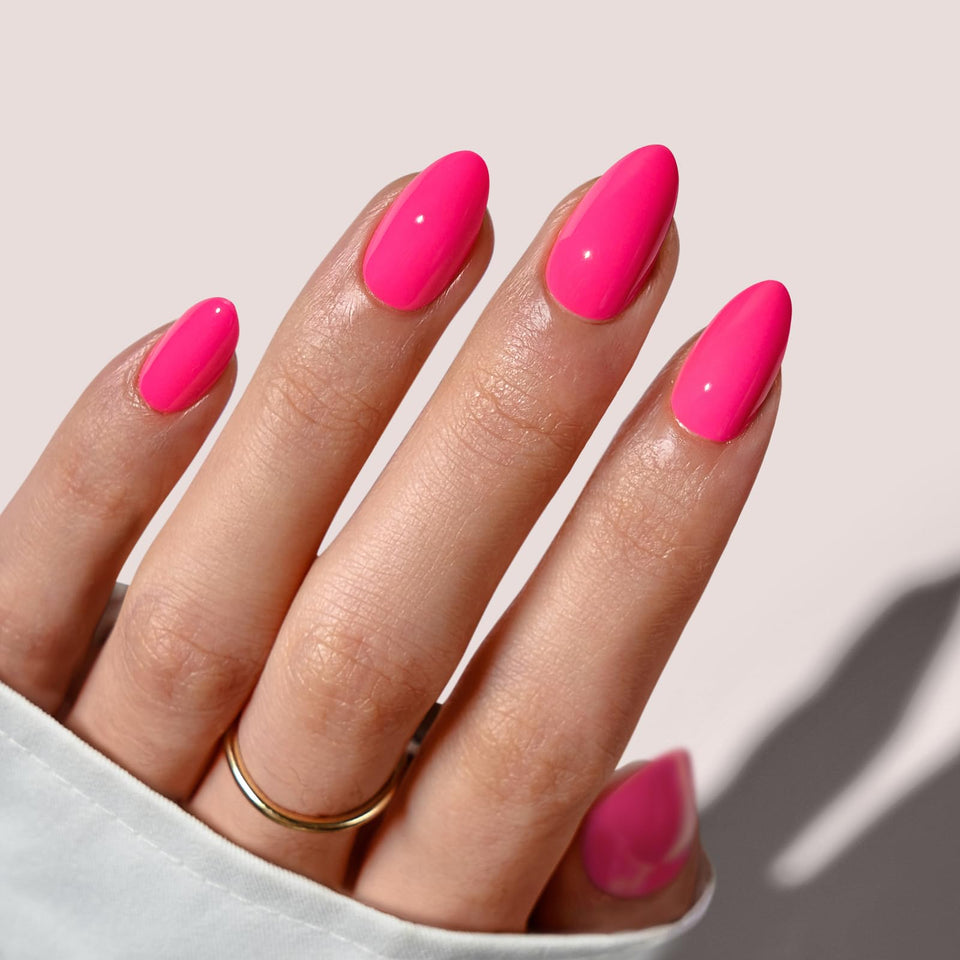 BTArtbox front packaging showing vibrant power pink press on nails and kit