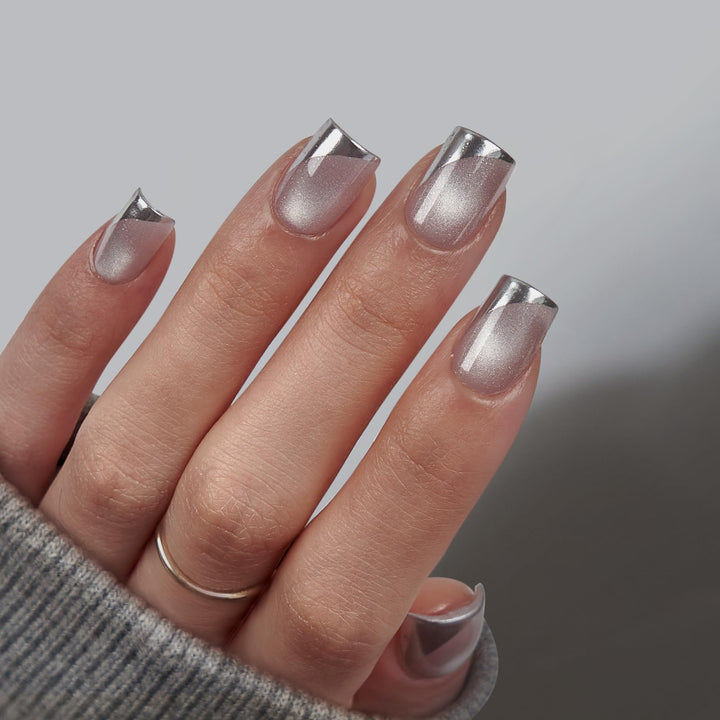 BTArtbox front packaging showing metallic cat eye French tip nails and kit contents, professional look