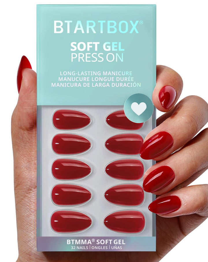 BTArtbox front packaging showing pastel red almond nails and kit benefits