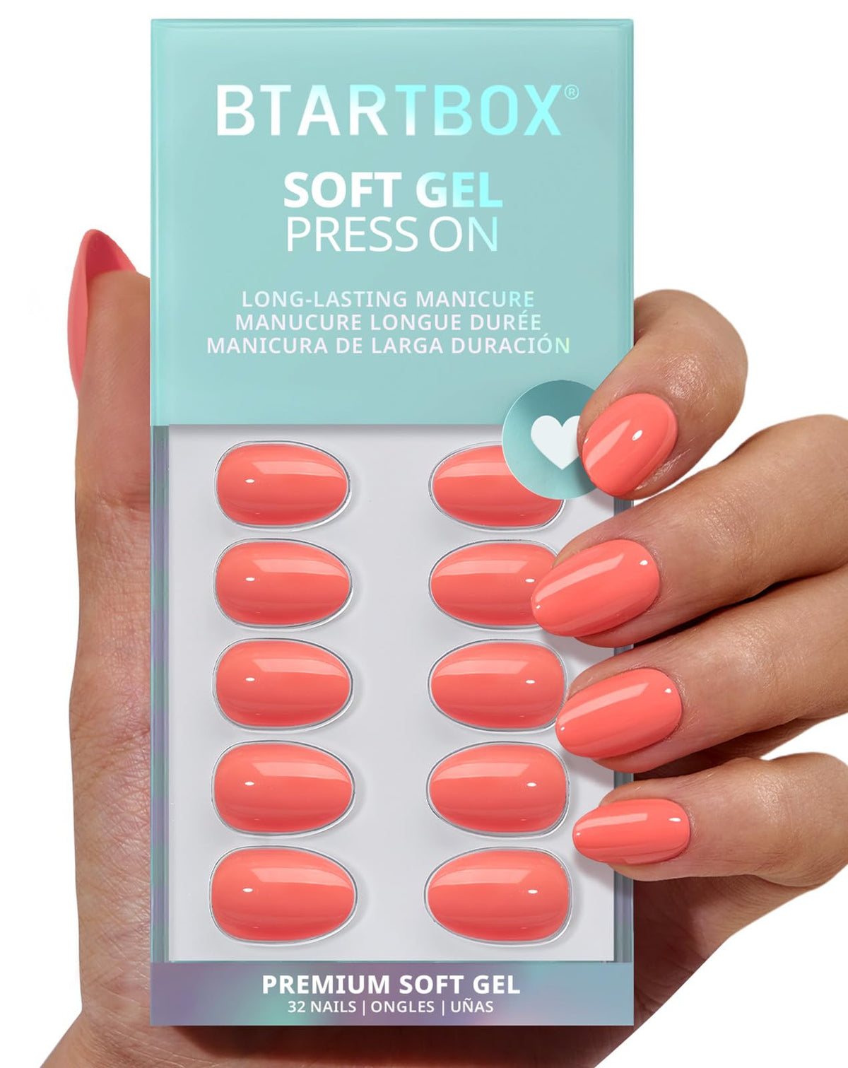 BTArtbox front packaging showing neon orange nails and included tools for quick setup