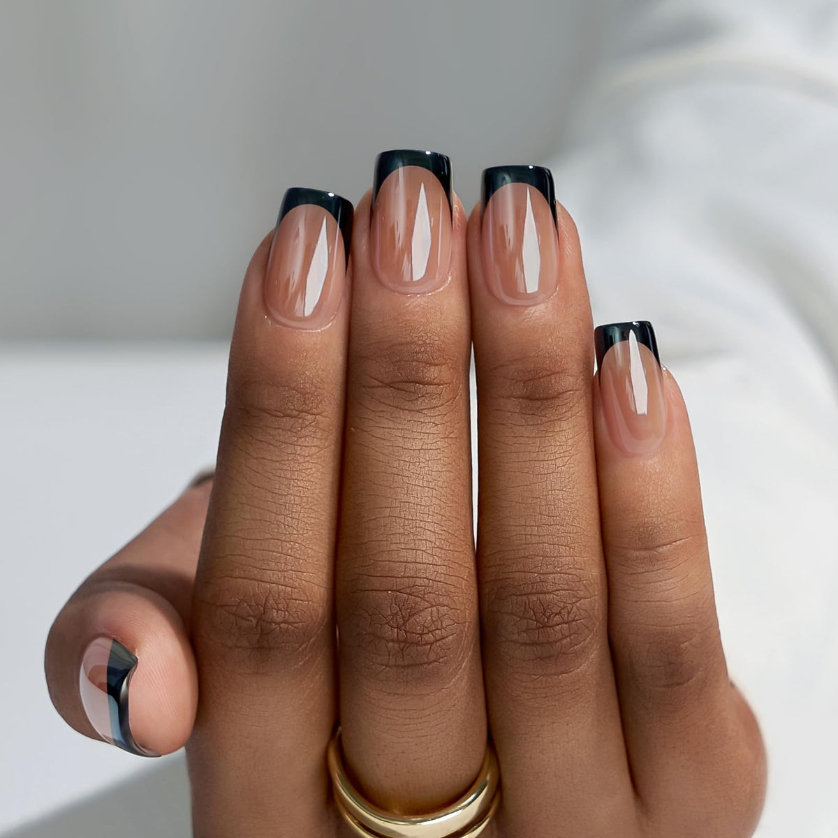 BTArtbox front packaging showing the short square black chrome French tips for instant glam