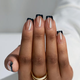 BTArtbox front packaging showing the short square black chrome French tips for instant glam
