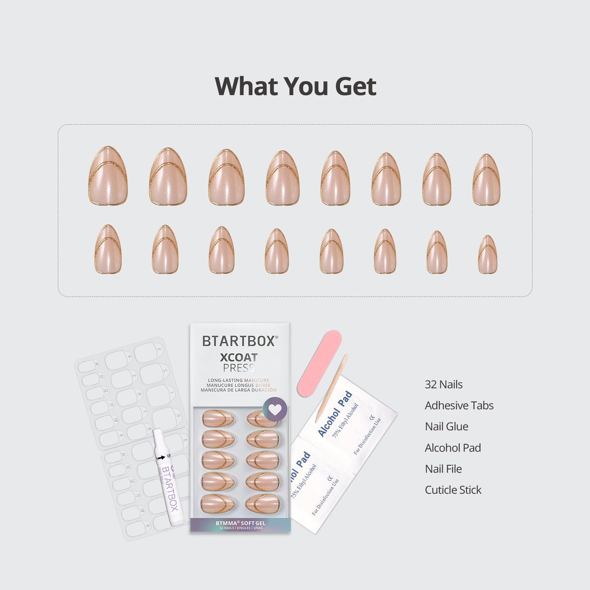 BTArtbox gel glue and adhesive tabs included for quick or long-lasting wear