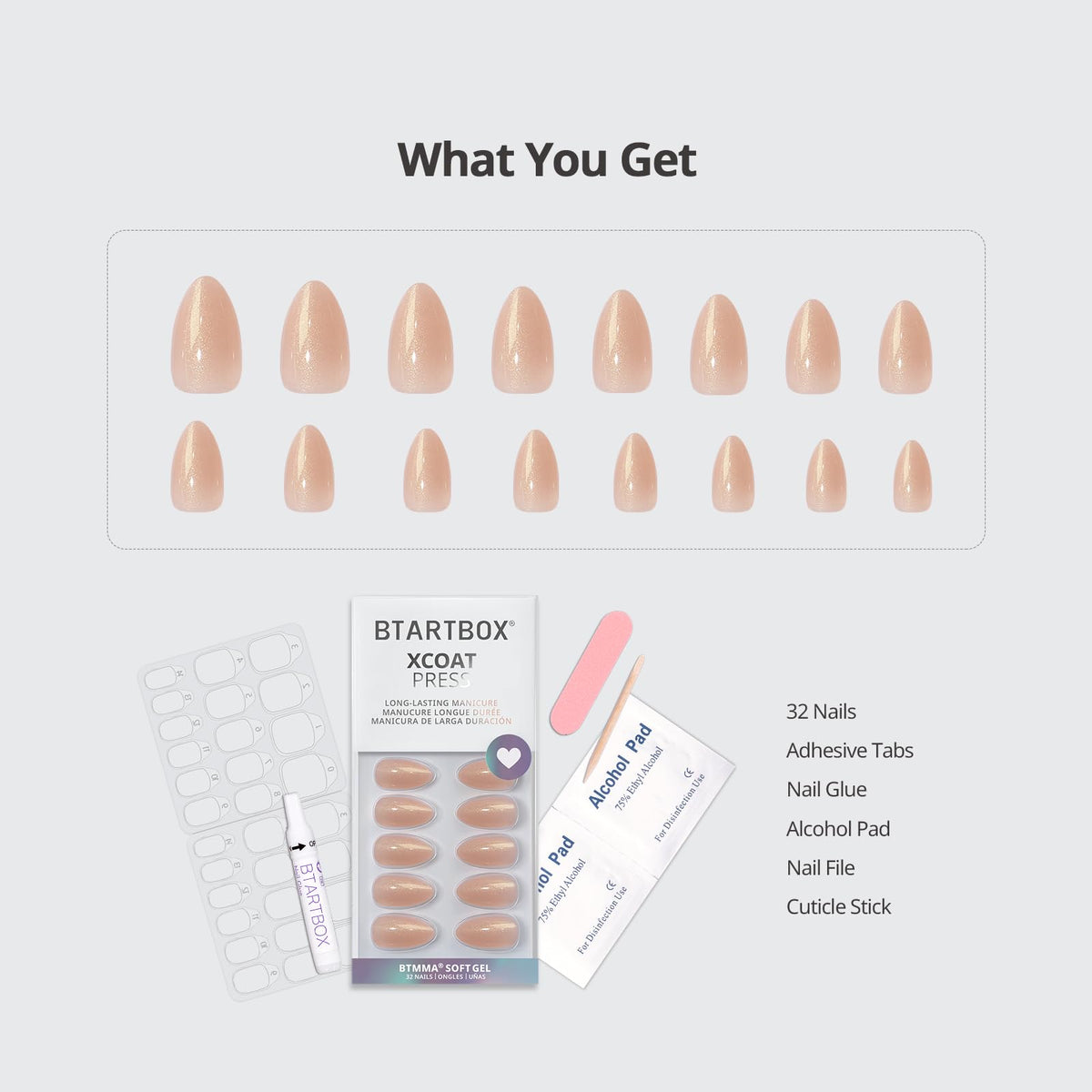 BTArtbox glue and adhesive tabs arranged to show long-wear and temporary application choices