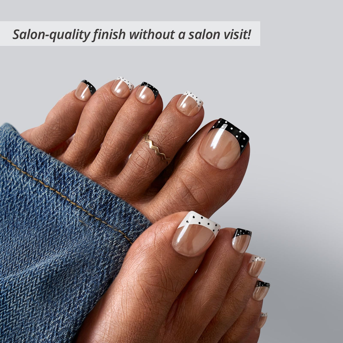 BTArtbox press-on toenail being applied to toe showing easy use