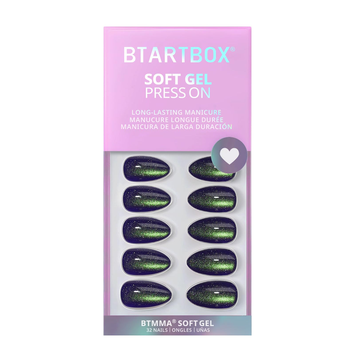 BTArtbox hands wearing blue almond nails showcasing wearable style