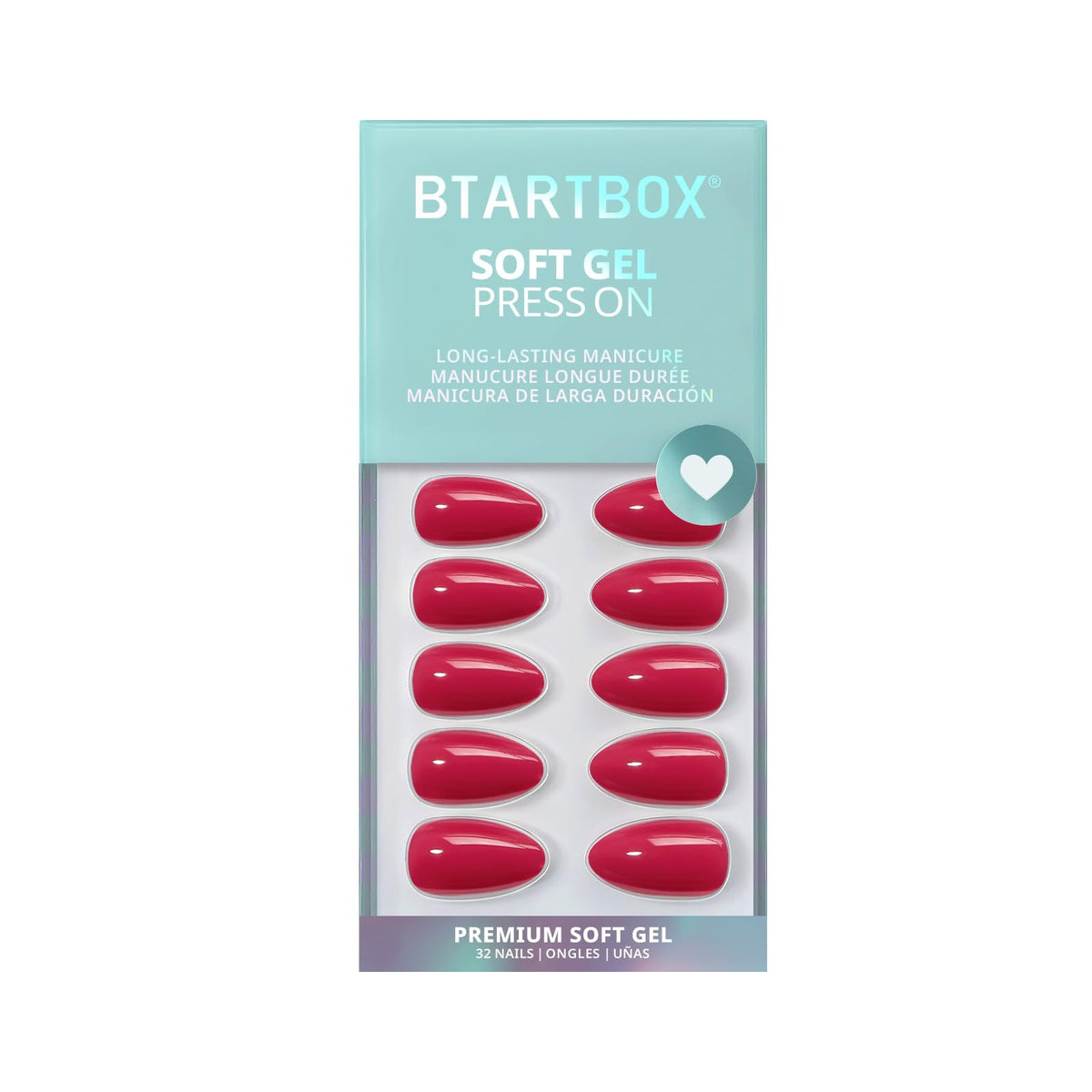 BTArtbox lifestyle shot woman typing at desk wearing raspberry red nails, practical style