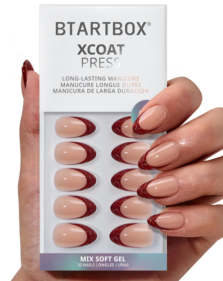 BTArtbox front packaging showing Lucky Stripe short almond set and included kit benefits