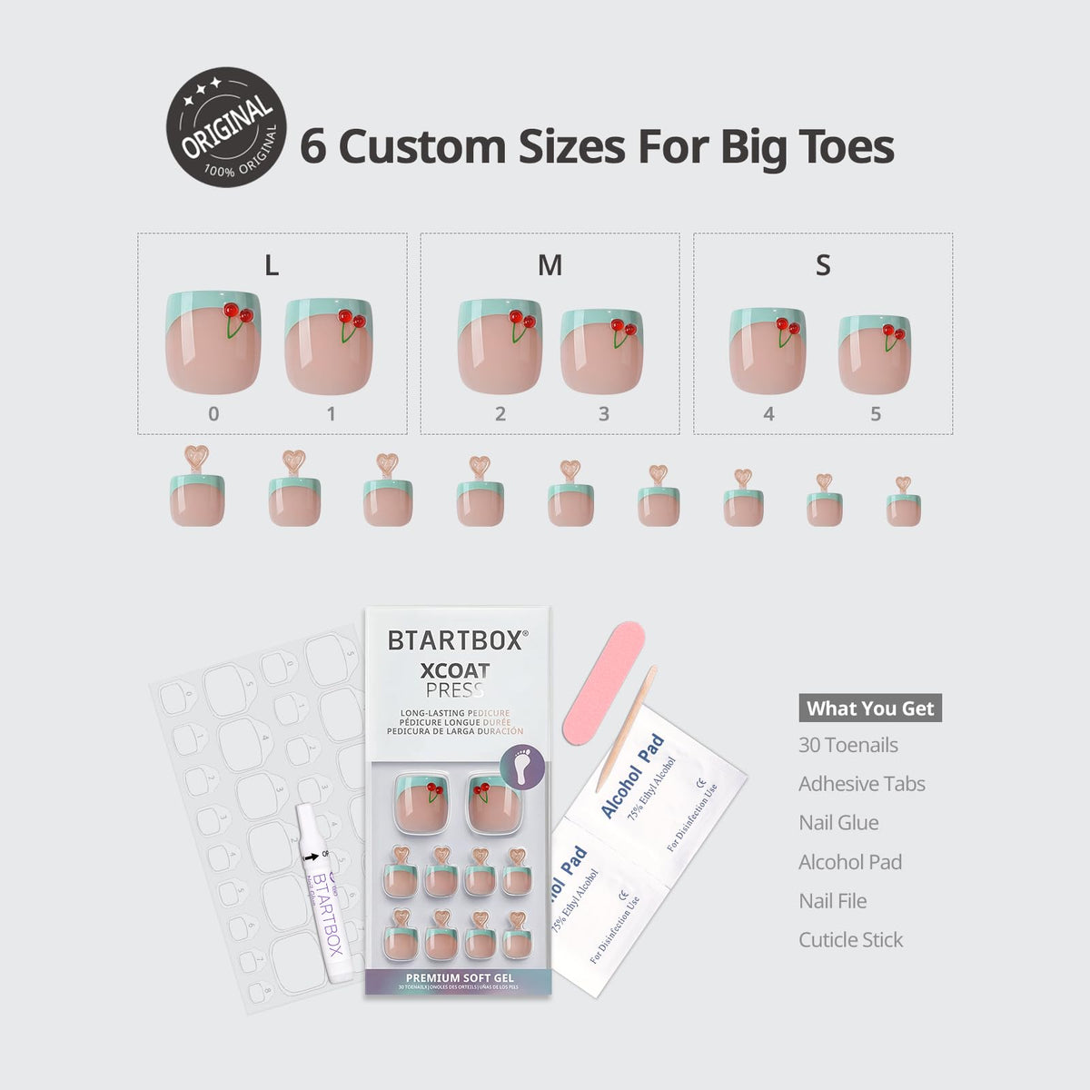BTArtbox toenails in hand showing size comparison and easy selection for fit