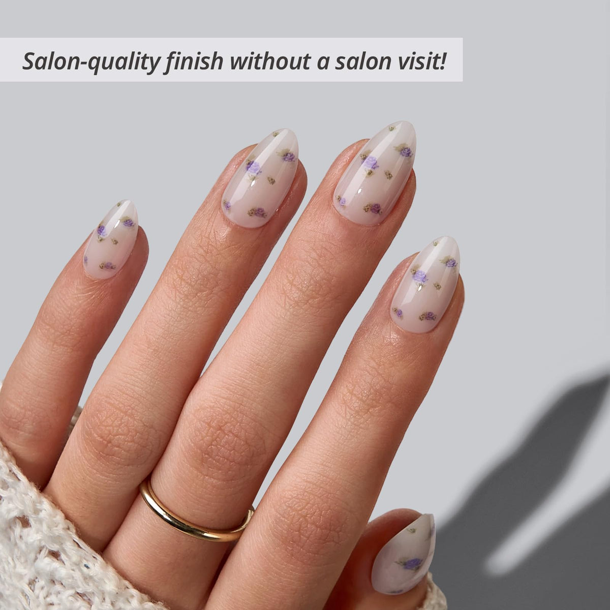 BTArtbox close-up of a single Pathside Lilac nail showing smooth finish and floral detail